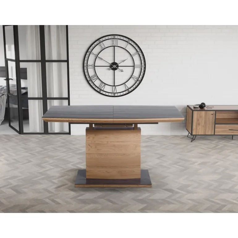 CONCORD Spisebord med udtræk, - top - MørkeGrå, ben - gylden eg