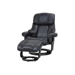 Crown Lænestol med skammel Læder - sort