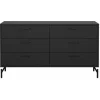 Dana dobbeltkommode med 6 skuffer - mat sort, 138 x 39 x 76,6 cm