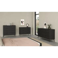 Dana dobbeltkommode med 6 skuffer - mat sort, 138 x 39 x 76,6 cm