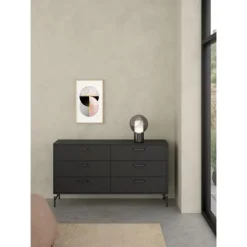 Dana dobbeltkommode med 6 skuffer - mat sort, 138 x 39 x 76,6 cm