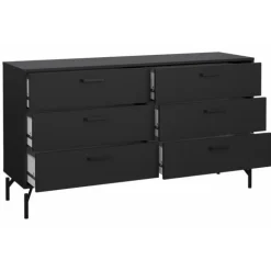 Dana dobbeltkommode med 6 skuffer - mat sort, 138 x 39 x 76,6 cm