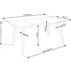DICKSON Spisebord med udtræk 120cm kan udvides til 180cm