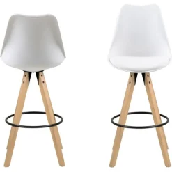 Dima barstol hvid læderlook - m. ben i gummitræ bejdset med egetræslook