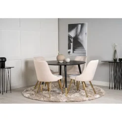 Dipp Rund Spisebordssæt - Beige, Sort og Messing