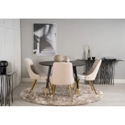 Dipp Rund Spisebordssæt - Beige, Sort og Messing