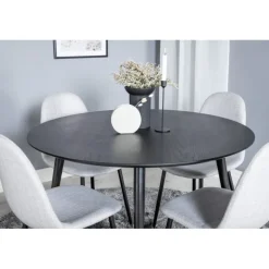 Dipp Rund Spisebordssæt - Sort, Messing og Lysegrå