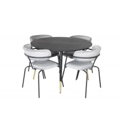 Dipp Rund Spisebordssæt - Sort, Messing Grå