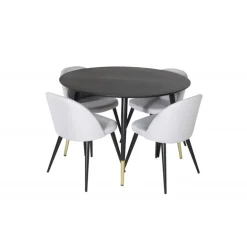 Dipp Rund Spisebordssæt - Sort, Messing og Lysegrå