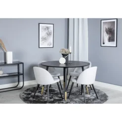 Dipp Rund Spisebordssæt - Sort, Messing og Lysegrå