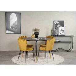 Dipp Rundt Spisebordssæt - Sort og Messing