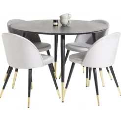 Dipp Rundt Spisebordssæt - Sort, Messing Grå