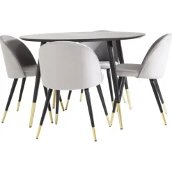 Dipp Rundt Spisebordssæt - Sort, Messing Grå