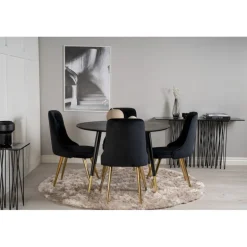 Dipp Rundt Spisebordssæt - Sort og Messing