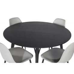 Dipp Rundt Spisebordssæt - Sort, Messing Grå