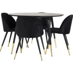 Dipp Rundt Spisebordssæt - Sort og Messing