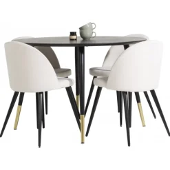 Dipp Rundt Spisebordssæt - Beige, Sort og Messing