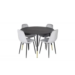 Dipp Rundt Spisebordssæt - Sort, Messing Grå