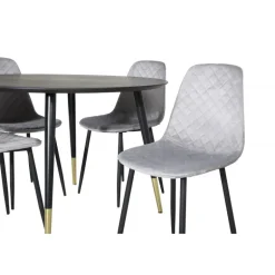 Dipp Rundt Spisebordssæt - Sort, Messing Grå