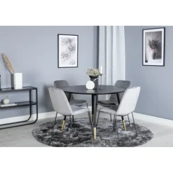 Dipp Rundt Spisebordssæt - Sort, Messing Grå