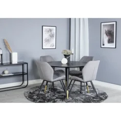 Dipp Rundt Spisebordssæt - Sort, Messing Grå