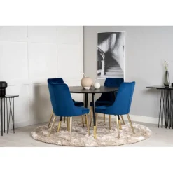 Dipp Rundt Spisebordssæt - Sort, Blå og Messing