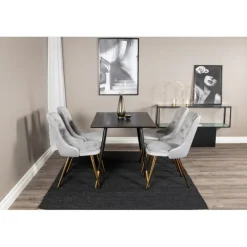 Dipp Rundt Spisebordssæt - Sort, Messing og Lysegrå