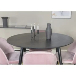 Dipp Rundt Spisebordssæt - Sort, Messing Grå