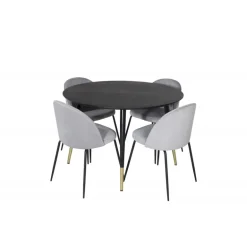 Dipp Rundt Spisebordssæt - Sort, Messing Grå