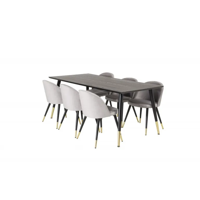 Dipp Spisebordssæt - Sort, Messing og Lysegrå