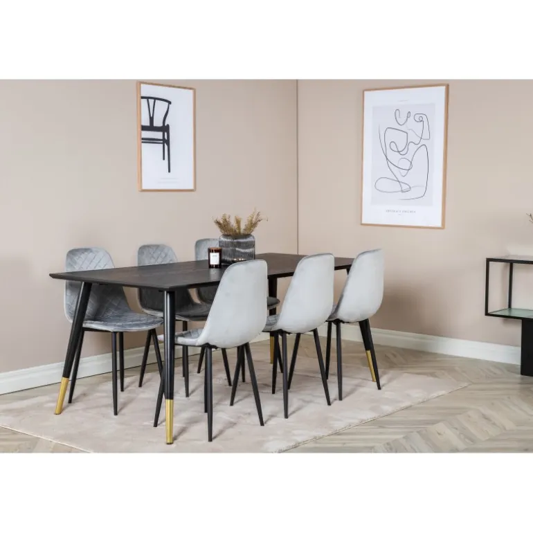 Dipp Spisebordssæt - Sort, Messing Grå