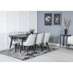 Dipp Spisebordssæt - Sort, Messing og Lysegrå