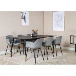 Dipp Spisestuesæt - Sort, Messing Grå