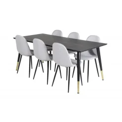 Dipp t Spisebordssæt - Sort, Messing og Lysegrå