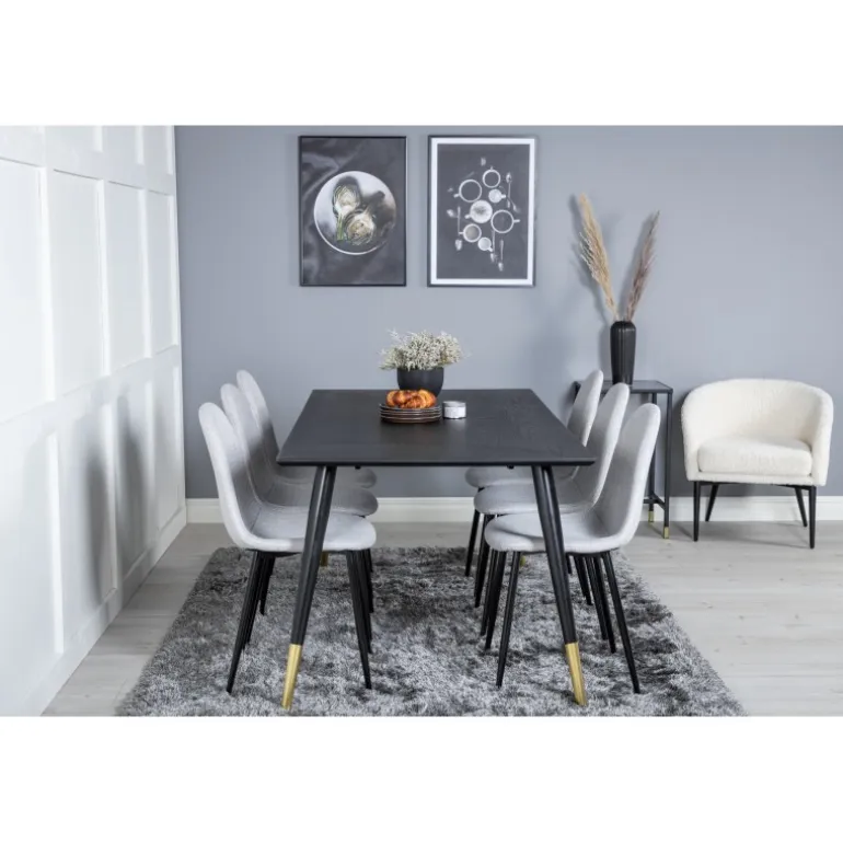 Dipp t Spisebordssæt - Sort, Messing og Lysegrå