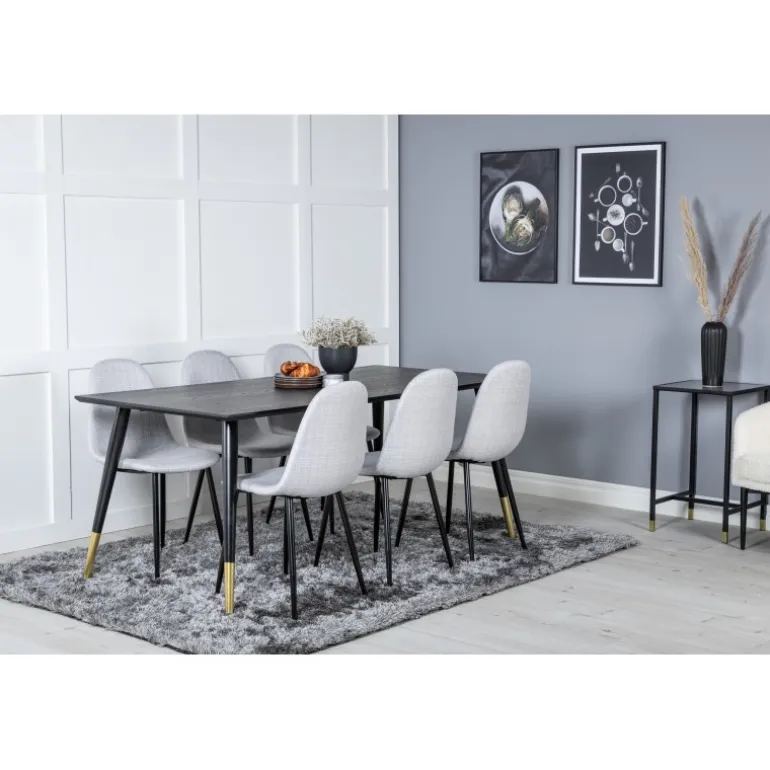 Dipp t Spisebordssæt - Sort, Messing og Lysegrå