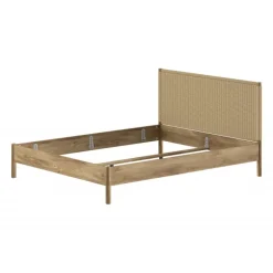 Dobbeltseng 160 x 200 cm – Olive i eg med flettet gavl