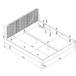 Dobbeltseng i eg med rattan – Olive 180 x 200 cm inkl. 2 natborde