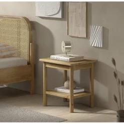 Dobbeltseng i eg med rattan – Olive 180 x 200 cm inkl. 2 natborde