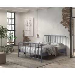Dobbeltseng metal 160 x 200 – Bronxx, denimblå