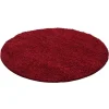 Dream Rund Shaggy tæppe Ensfarvet - Rød