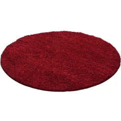 Dream Rund Shaggy tæppe Ensfarvet - Rød