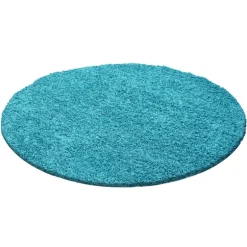 Dream Rund Shaggy tæppe Ensfarvet - Turkis