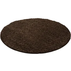 Dream Rund Shaggy tæppe Ensfarvet - Brun