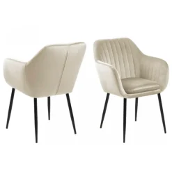 Emilia spisebordsstol med armlæn sandfarvet velour