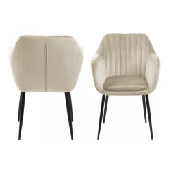 Emilia spisebordsstol med armlæn sandfarvet velour