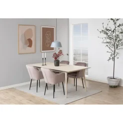 Emilia Spisebordsstol Rosa velour med armlæn