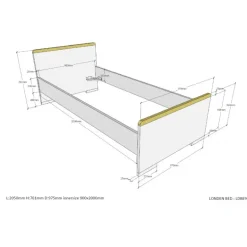 Enkeltseng 90x200 – London, hvid
