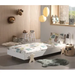 Enkeltseng 90x200 – Modulo, stabelbar med smiley-ben, hvid