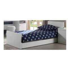 Enkeltseng 90x200 – Robin, hvid MDF med fyrretræ